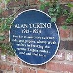 Plakat Alan Turing di rumah kelahirannya