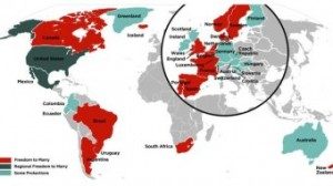 Infografik: Negara-negara yang melegalkan pernikahan sesama jenis. (Supplied: freedomtomarry.org)